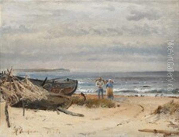 A Fisher And His Wife At The Beach Oil Painting by Holger Drachmann