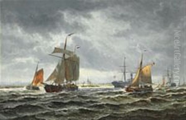 Numerous Ships Off Bruges Oil Painting by Holger Drachmann