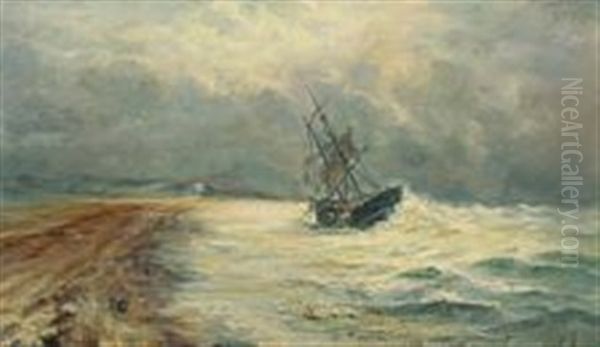 A Ship In Distress Near Skagen Oil Painting by Holger Drachmann
