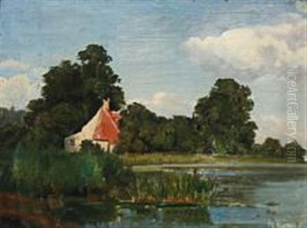 A Fisherman's Cottage At A Lake Oil Painting by Holger Drachmann