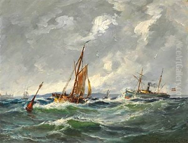Seascape With A Fresh Breeze Off Kronborg Oil Painting by Holger Drachmann
