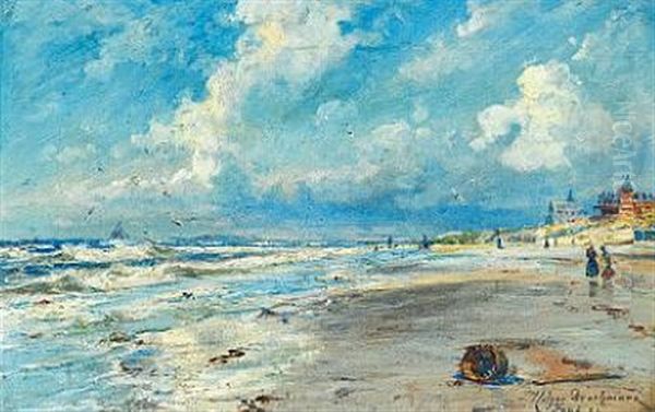 Coastal Scene From Fano With Seaside Hotels In The Background Oil Painting by Holger Drachmann