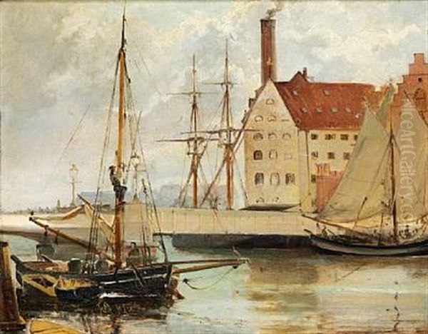 Udsigt Fra Knippelsbro Med Sukkerfabrikerne Oil Painting by Holger Drachmann