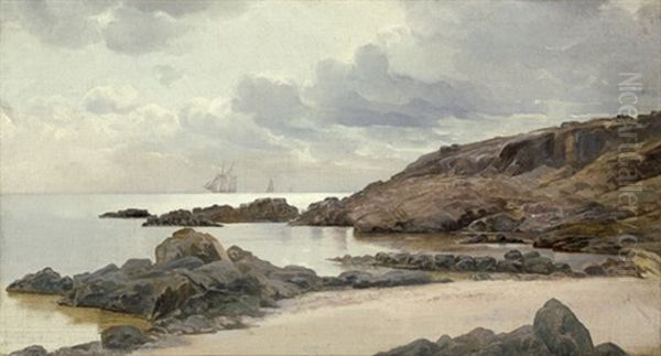 Ansicht Der Felskuste Von Bornholm, Im Hintergrund Segelschiffe Oil Painting by Holger Drachmann
