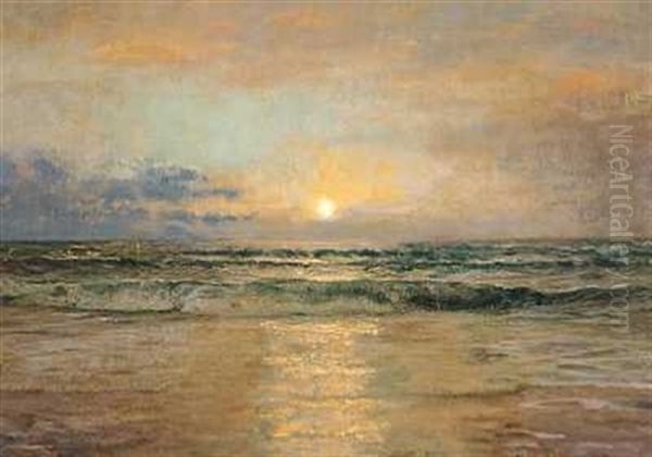 Solnedgang Over Skagen Strand Oil Painting by Holger Drachmann