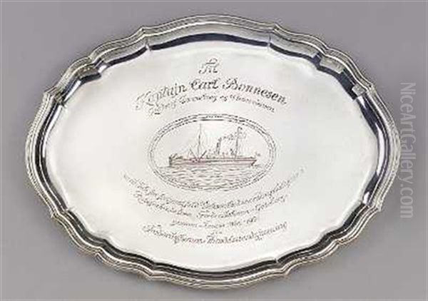 Svensk Orlogsskib Ved Vinga I Skaergarden Ved Goteborg (+ A Plate With Deisgn Of Ship And Inscription) Oil Painting by Holger Drachmann