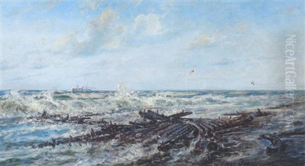 Solrig Vinterdag Ved Skagen Strand Oil Painting by Holger Drachmann