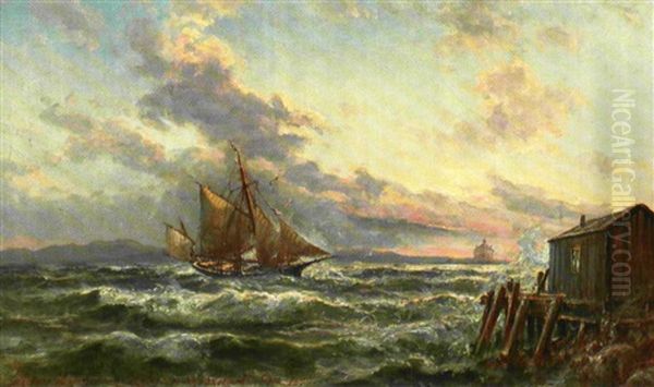 Skibe Ud For Kysten Ved Halifax Oil Painting by Holger Drachmann