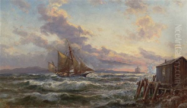 Skibe Ud For Kysten Ved Halifax, Nova Scotia Oil Painting by Holger Drachmann