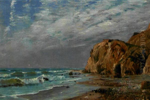 Kystparti Med Bolger, Der Ruller Mod Stranden Oil Painting by Holger Drachmann