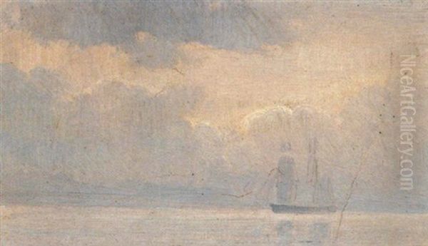 Studie Af Himmel, Hav Og Et Sejlskib Oil Painting by Holger Drachmann