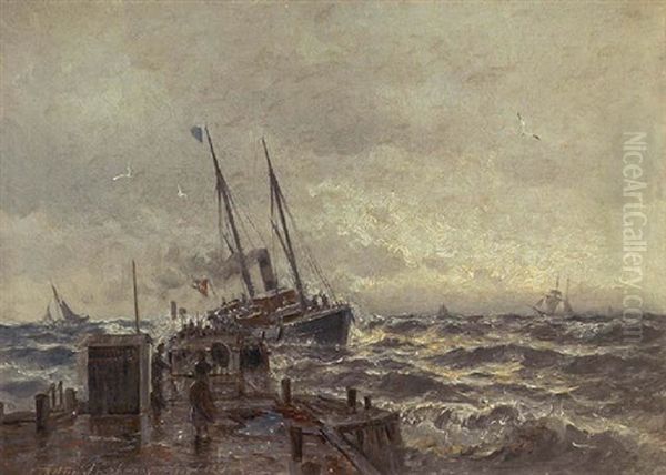 Skibe I Oprort Hav Oil Painting by Holger Drachmann