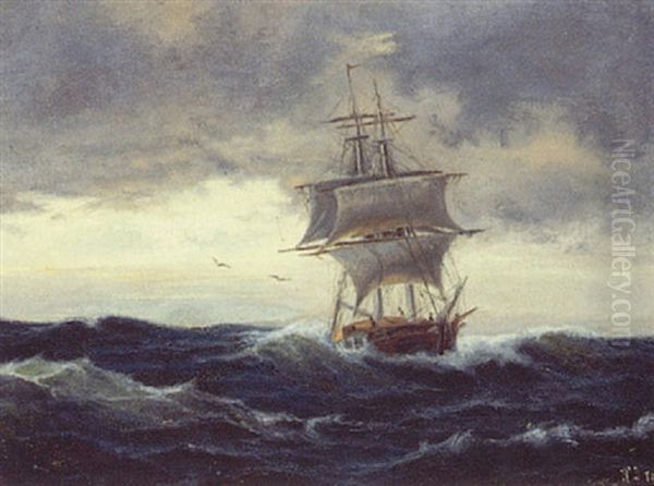 Marine Med Tomaster Oil Painting by Holger Drachmann