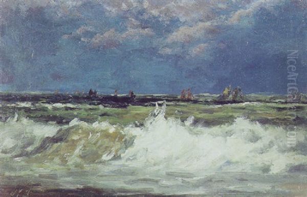Bade Ud For Kysten, Skagen Oil Painting by Holger Drachmann