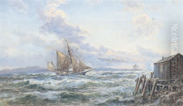 Marine Med Sejlskib Pa Vej Ind I Havnen Oil Painting by Holger Drachmann