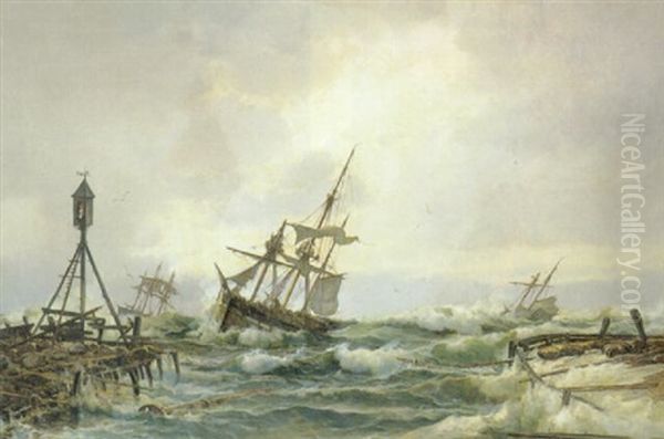 Sejskibe I Hard So Oil Painting by Holger Drachmann