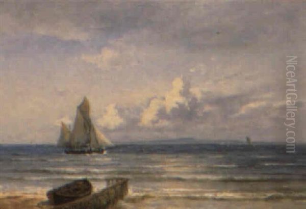 Marine Med Sejlskibe I Oresund Oil Painting by Holger Drachmann