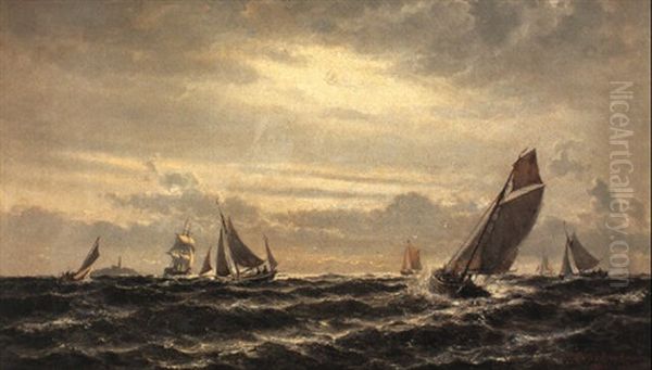 Marine Med Talrige Skibe Oil Painting by Holger Drachmann