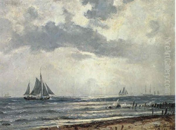 Sejlskibe Og Dampere Pa Havet, Uvejrsstemning Oil Painting by Holger Drachmann