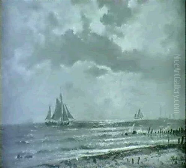 Skibe Ud For Kysten Oil Painting by Holger Drachmann