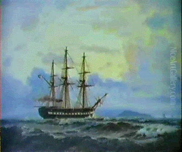 Marine Med 'fregatten Jylland' Oil Painting by Holger Drachmann