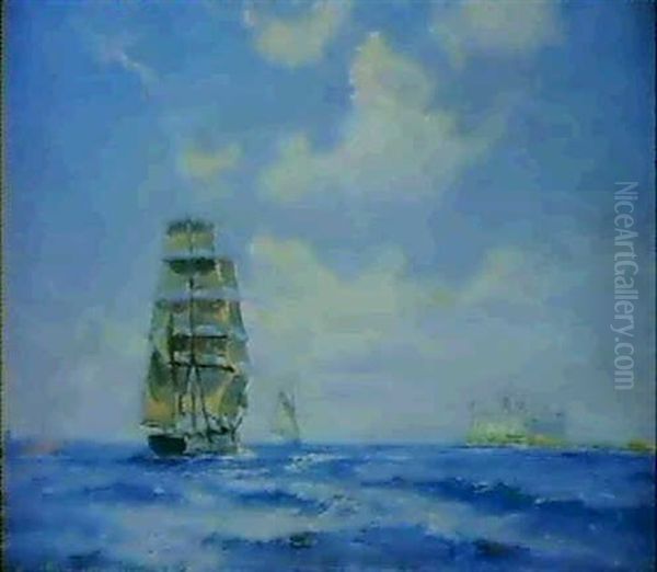 Marine Med Sejlskib Ud For Kronborg Oil Painting by Holger Drachmann