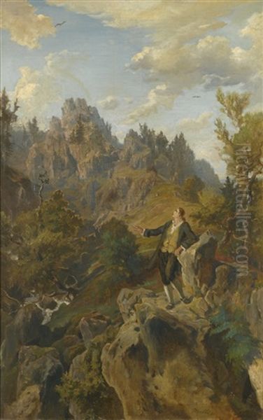 Schiller On A Hillside Oil Painting by Heinrich Dreber