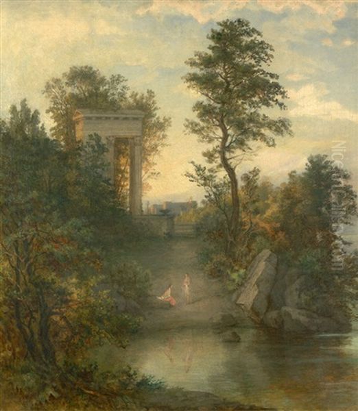 Romische Landschaft Mit Badenden Frauen Oil Painting by Heinrich Dreber