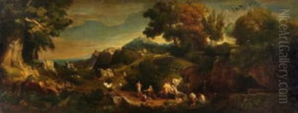 Arkadische Gebirgslandschaft Oil Painting by Heinrich Dreber