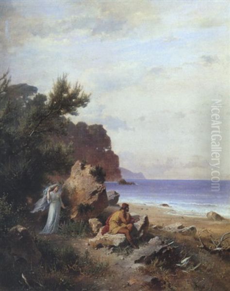 Odysseus Bei Der Nymphe Kalypso Auf Der Insel Ogygia Oil Painting by Heinrich Dreber
