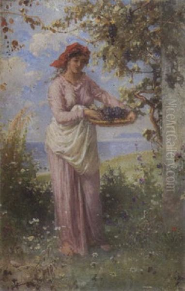 Madchen Bei Der Weinernte Oil Painting by Heinrich Dreber