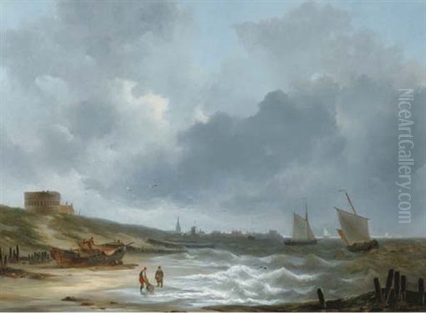 Sailing Along The Dutch Coast Oil Painting by Christiaan Lodewijk Willem Dreibholtz