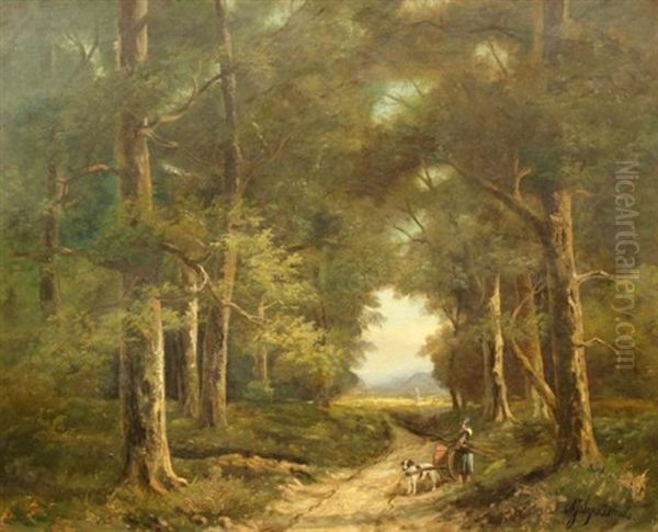 Landscape With Wood Gatherer And His Dog Oil Painting by Albertus Jacobus Sap Van Drenthe