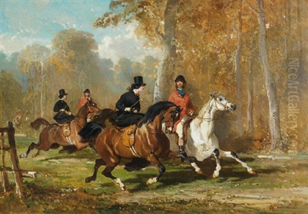 Le Depart De La Chasse Oil Painting by Alfred De Dreux