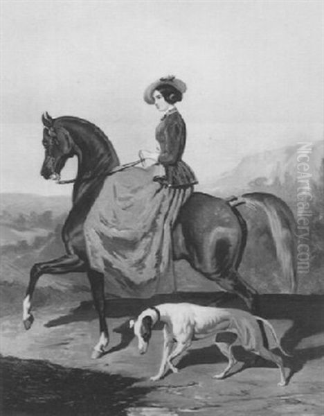 L'amazone Et Son Chien Oil Painting by Alfred De Dreux