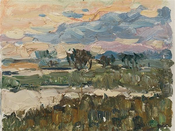 Landscape At Sunset Oil Painting by Aleksandr Davidovic Drevin