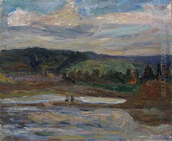 Fishing On The River Oil Painting by Aleksandr Davidovic Drevin