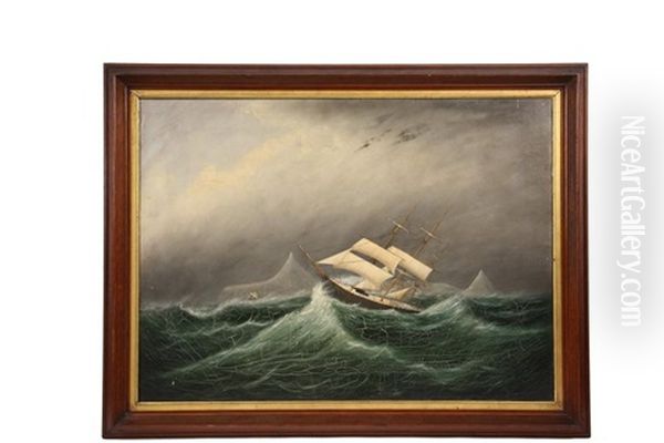Ships Caught In Storm Near Icebergs Oil Painting by Clement Drew