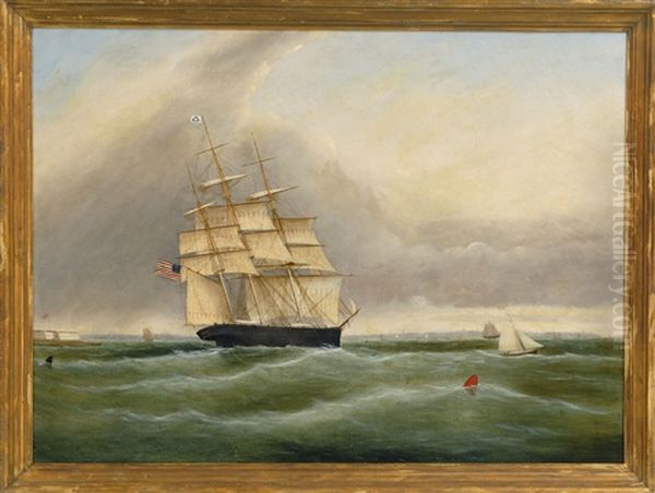 Ship Entering Boston Harbor With Fort Independence And Castle Island On The Port Side Oil Painting by Clement Drew