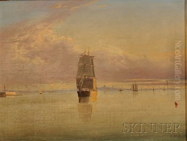 Boston Harbor Sunset Oil Painting by Clement Drew