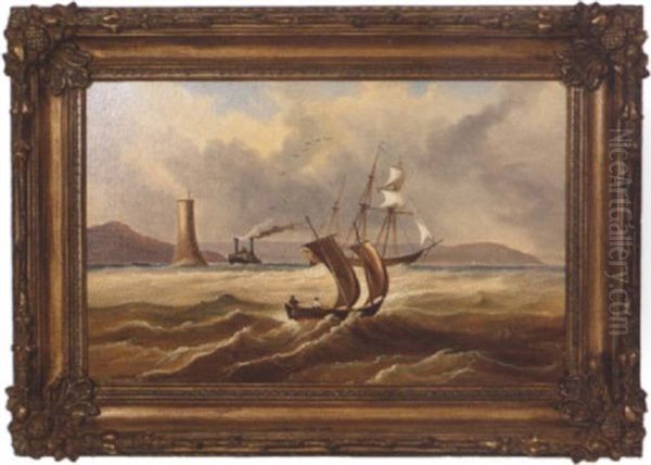 Water Scene With Lighthouse Oil Painting by Clement Drew