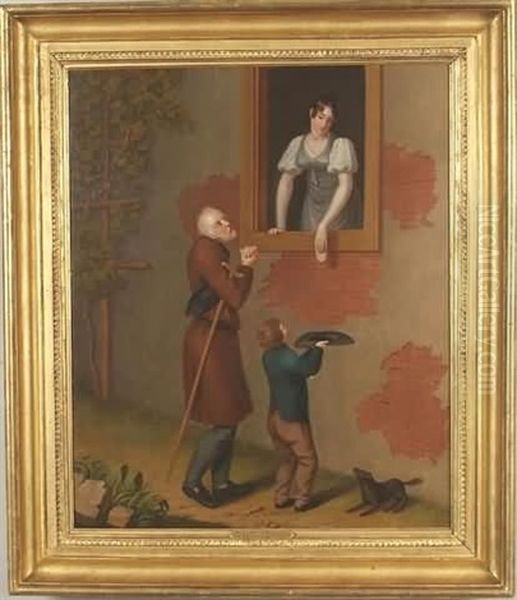 Two Beggars At A Window Oil Painting by Francis Martin Drexel