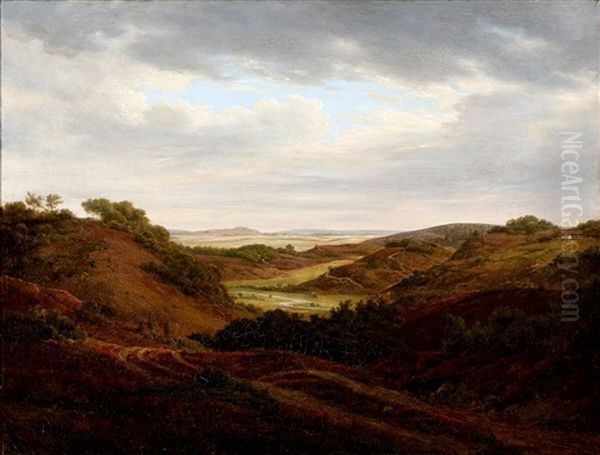 Moor Landscape With Heather Hills Oil Painting by Dankvart Dreyer