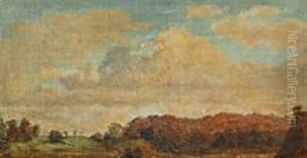 A Woodland Scene, In The Foreground The Roof Of A House Oil Painting by Dankvart Dreyer