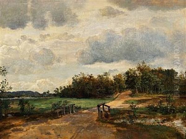 Hulvejen Ved Forbaek Bro I Naerheden Af Silkeborg (study) Oil Painting by Dankvart Dreyer