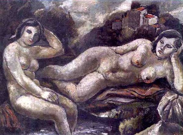 Deux Baigneuse Nues Au Bord D'un Torrent Oil Painting by Leon-Ernest Drivier