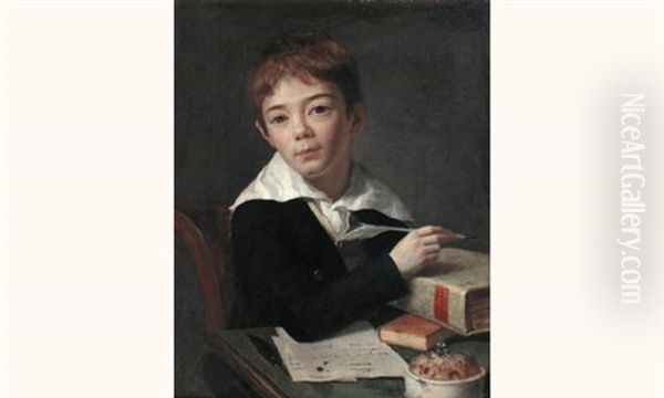 Portrait D'un Jeune Garcon A Son Bureau Oil Painting by Michel Martin Drolling