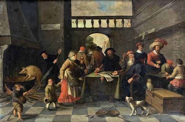 Scene D'interieur Oil Painting by Joost Cornelisz. Droochsloot