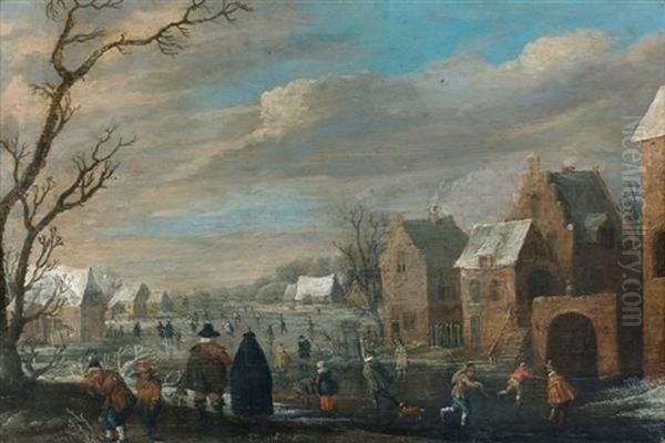 Scene De Patinage Oil Painting by Joost Cornelisz. Droochsloot