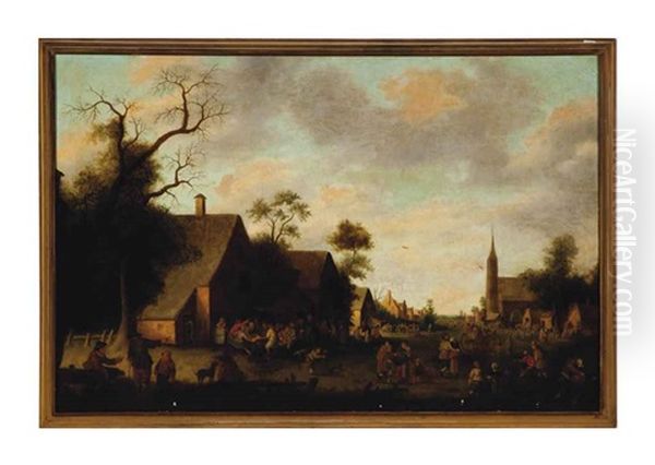 A Lively Village Scene Oil Painting by Joost Cornelisz. Droochsloot